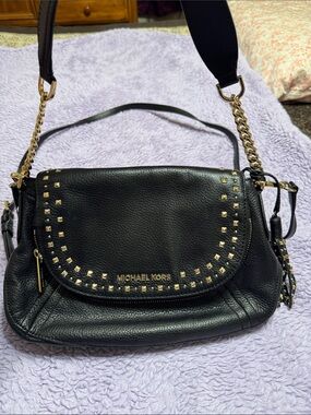 MICHAEL KORS Black Leather Stud-Accent Crossbody Bag